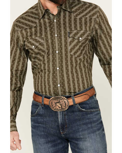 Image #3 - Cinch Men's Southwestern Striped Long Sleeve Snap Shirt, Olive, hi-res
