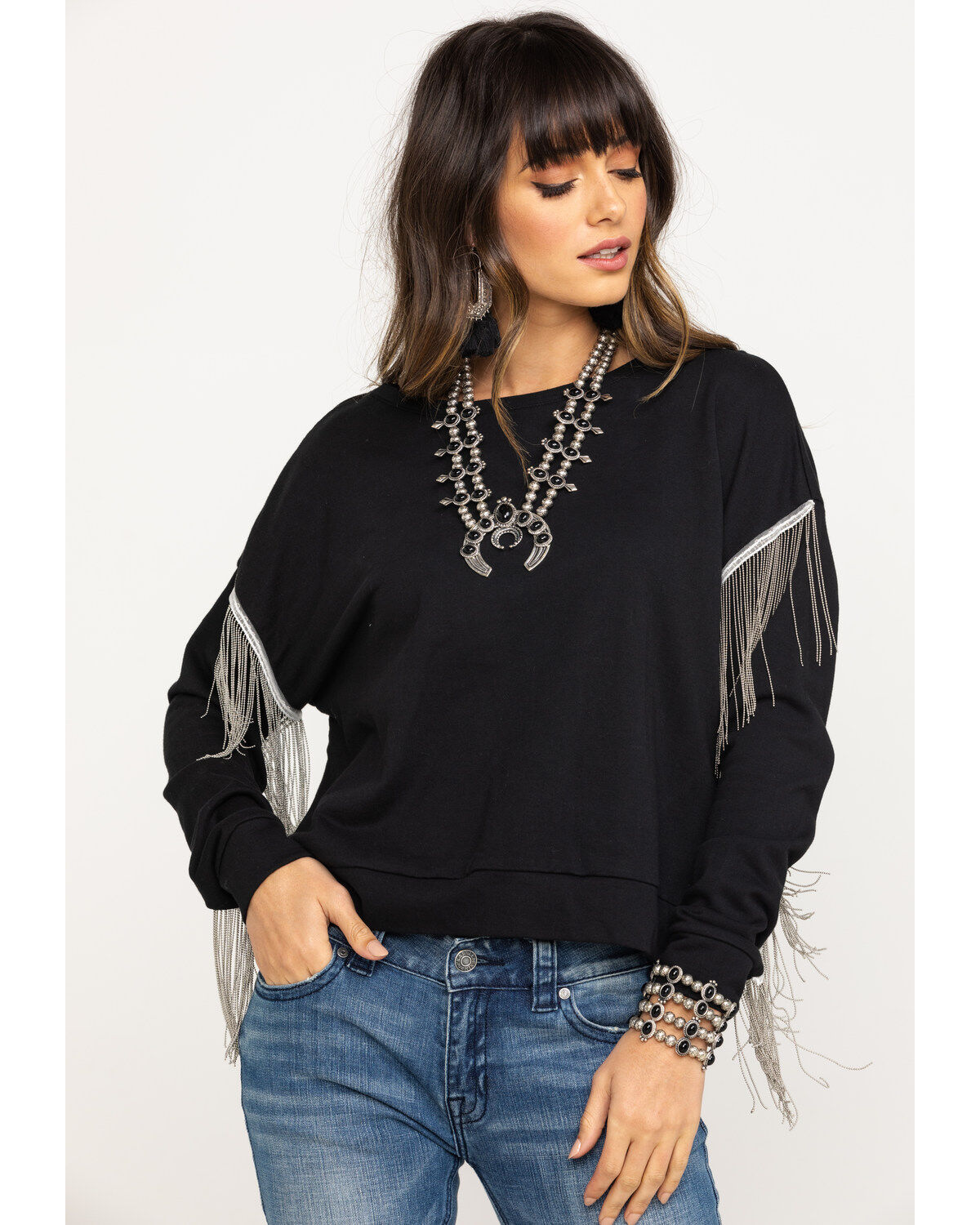Image #5 - Roper Women's Chain Fringe Long Sleeve Top, , hi-res