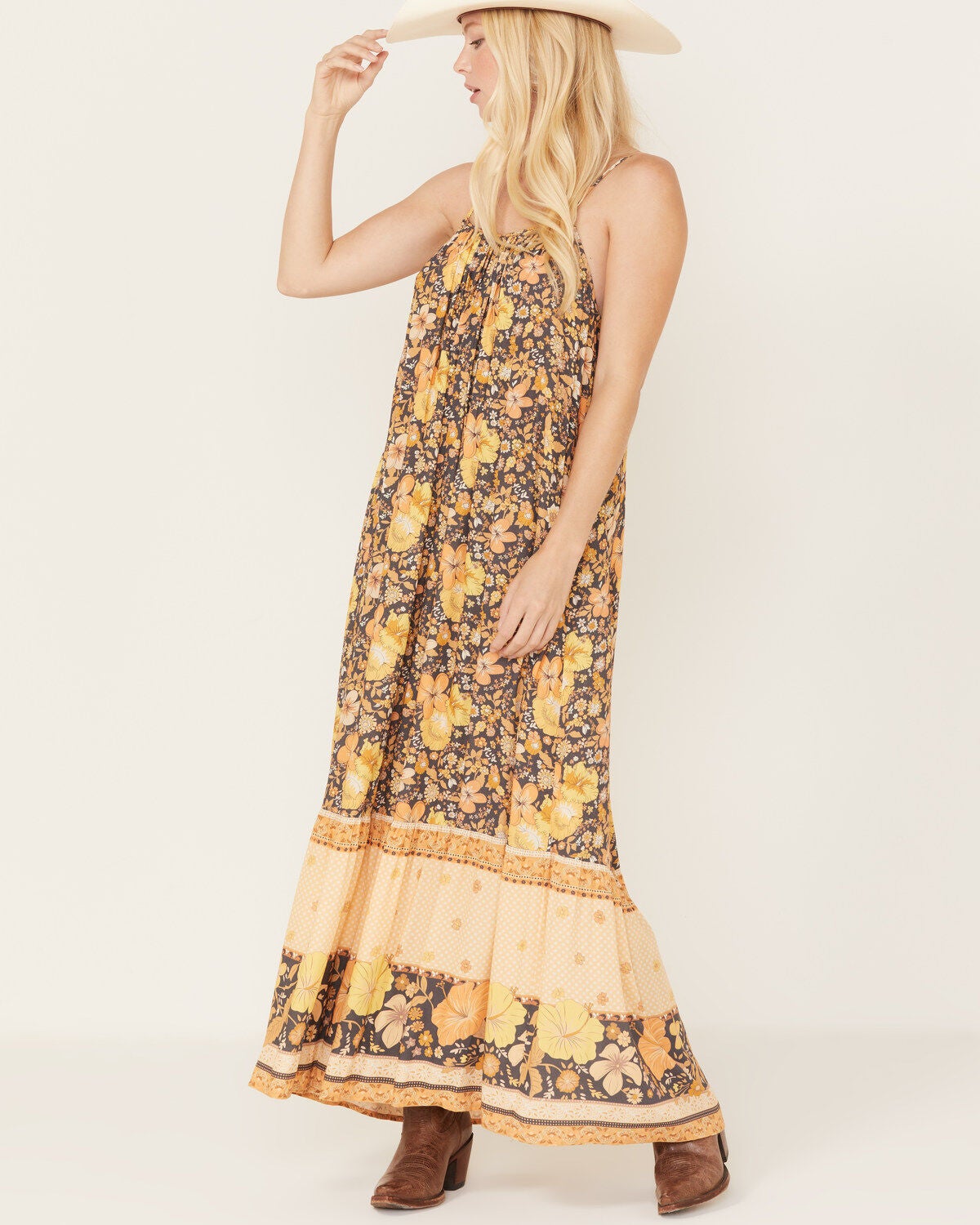Spell Women's Hibiscus Lane Strappy Maxi Dress, Black, hi-res