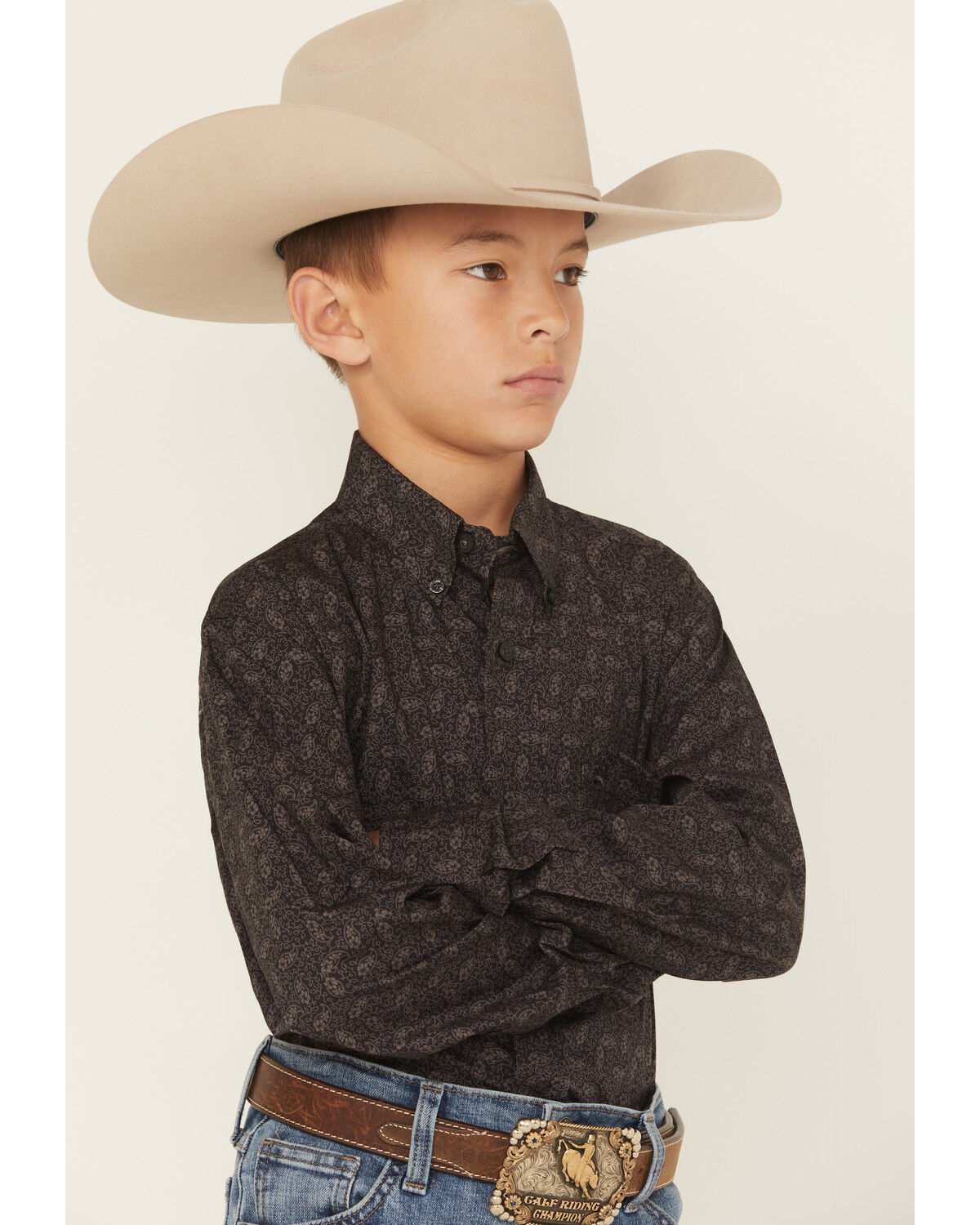 Image #2 - Cinch Boys' Paisley Print Button-Down Western Shirt, Charcoal, hi-res