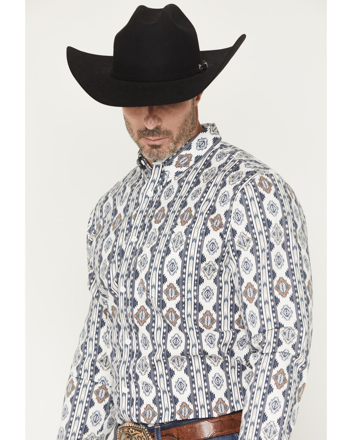 Image #2 - RANK 45&reg; Men's Runnin Outta Moonlight Southwestern Striped Long Sleeve Button-Down Stretch Western Shirt, Cream, hi-res
