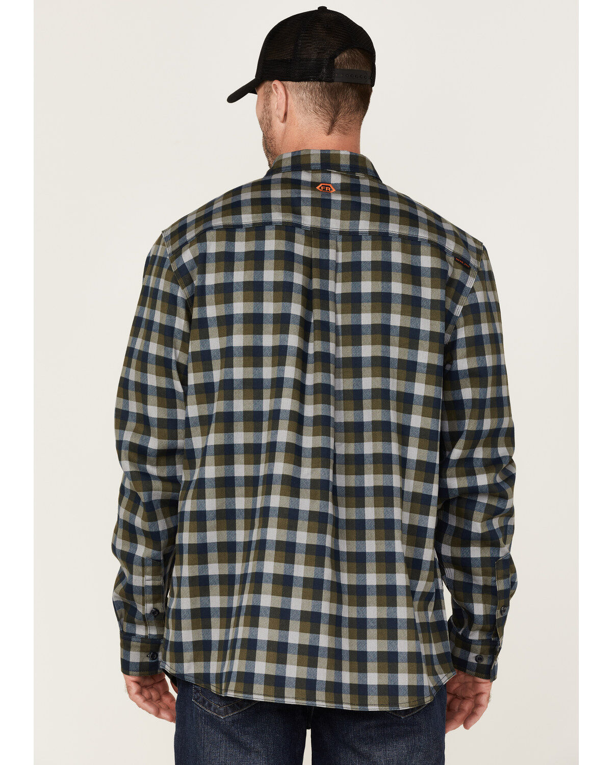 Image #4 - Hawx Men's FR Buffalo Plaid Print Long Sleeve Button-Down Work Shirt, Navy, hi-res