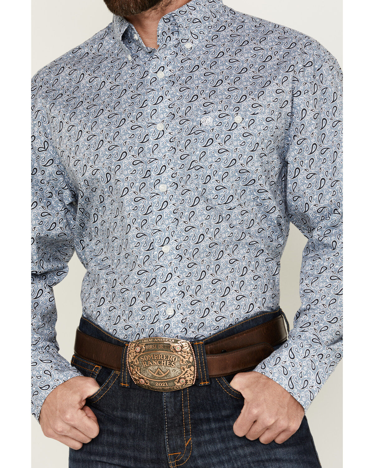 Image #3 - Wrangler Men's Classics Paisley Print Long Sleeve Button-Down Western Shirt - Tall, Blue, hi-res