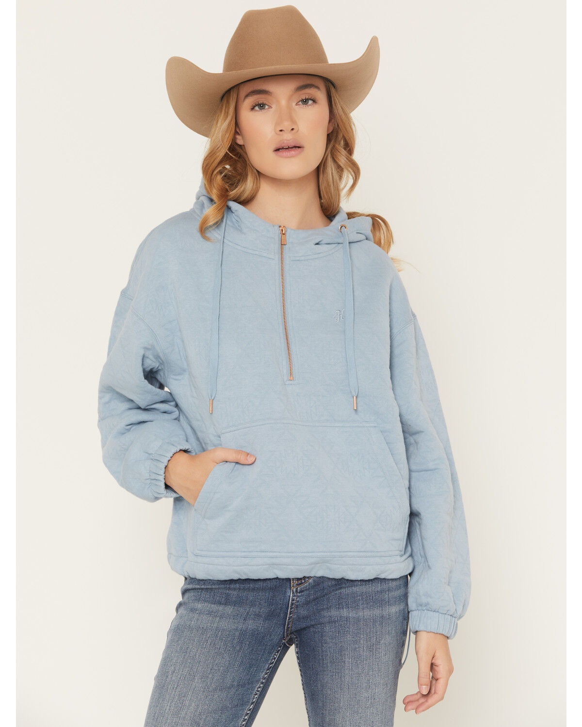 Image #1 - Hooey Women's Half Zip Hooded Pullover, Blue, hi-res