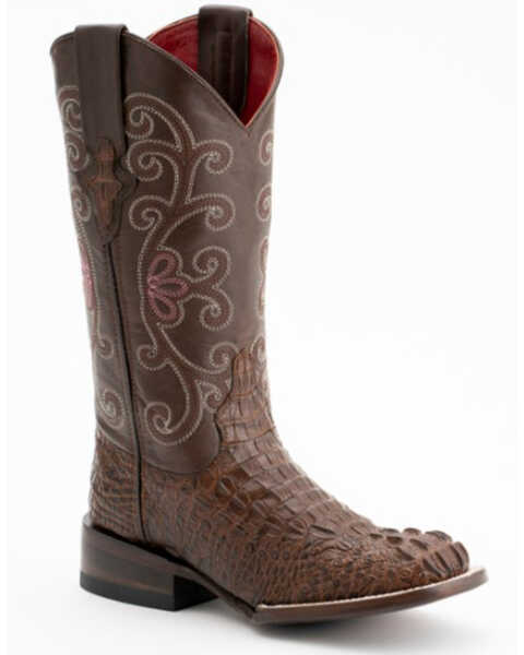 Ferrini Women's Caiman Crocodile Print Western Boots, Rust, hi-res