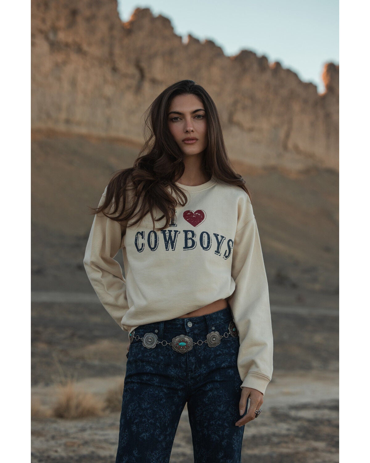 Shyanne Women's I Heart Cowboys Sweatshirt, Oatmeal, hi-res