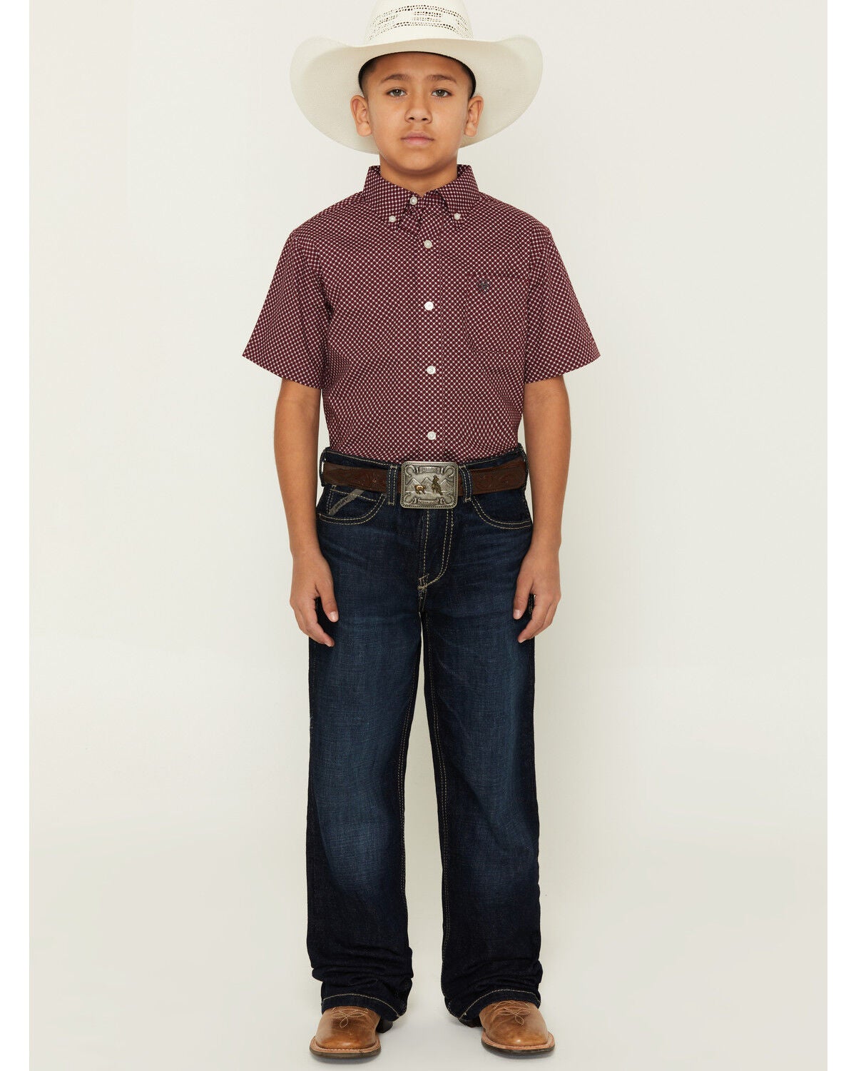 Ariat Boys' B4 Dark Wash Relaxed Bootcut Stretch Denim Jeans, Dark Wash, hi-res