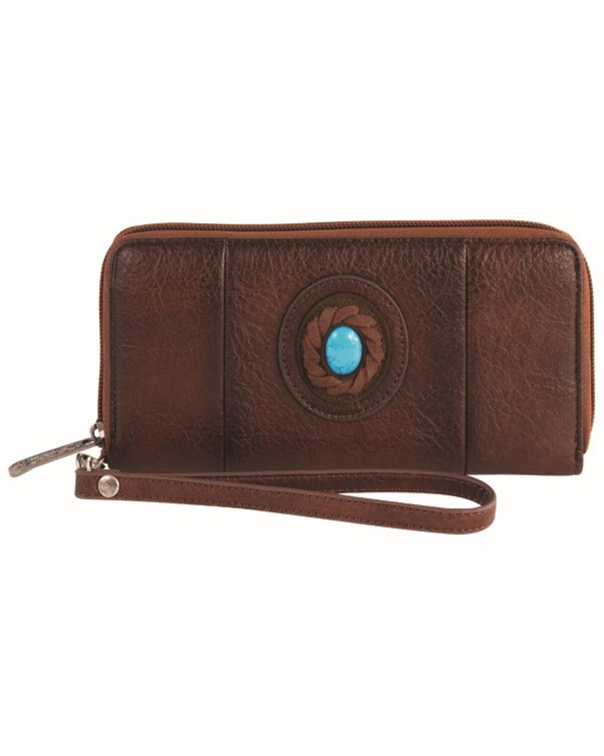 Justin Women's Faux Turquoise Concho Wristlet Wallet, Brown, hi-res
