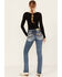 Image #1 - Miss Me Women's Dark Wash Mid Rise Stretch Bootcut Jeans, Dark Wash, hi-res
