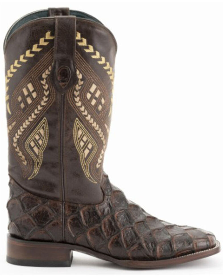 Ferrini Men's Bronco Brown Pirarucu Print Western Boots Broad Square