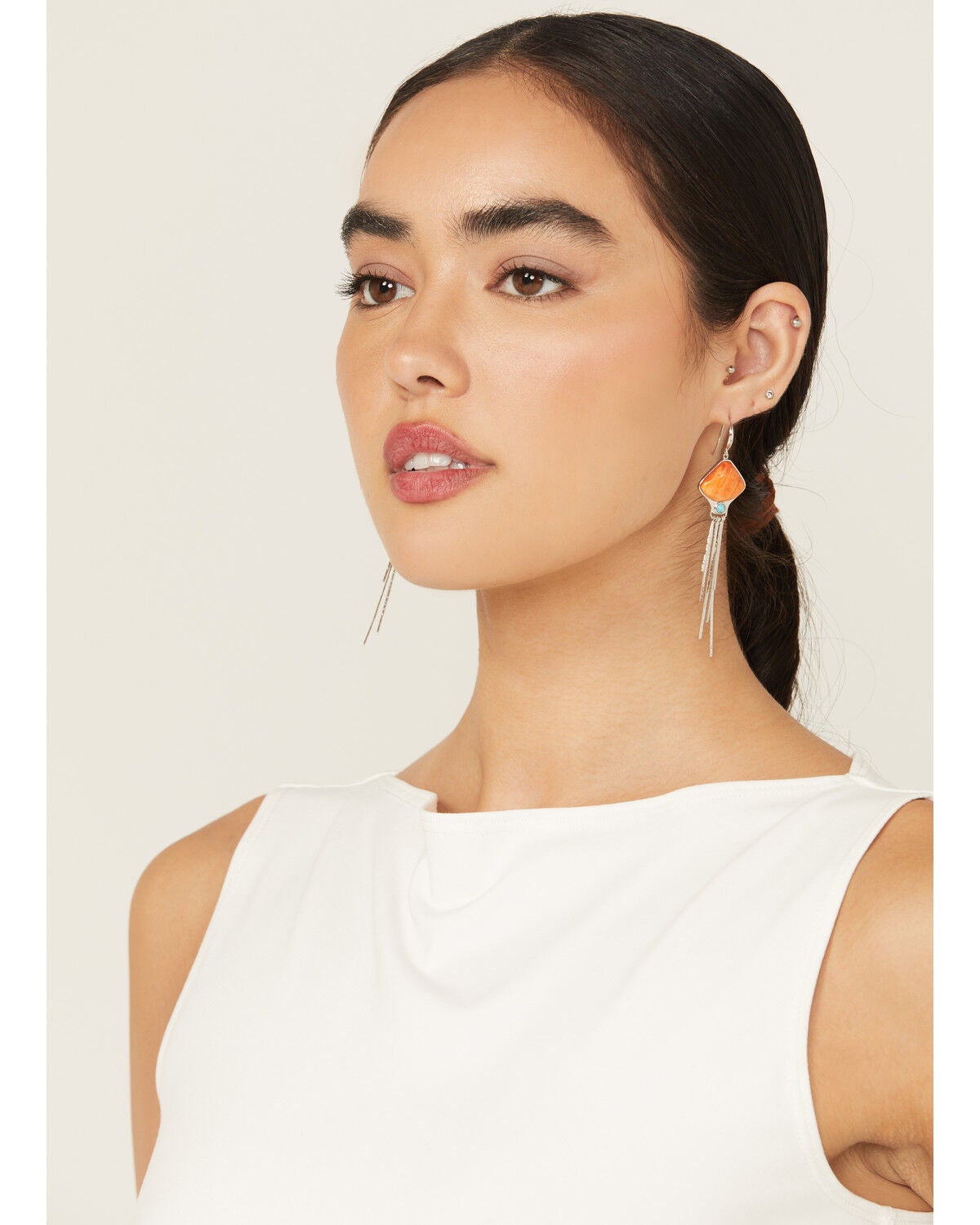 Paige Wallace Women's Spiny Oyster Wave Dangle Earrings, Orange, hi-res