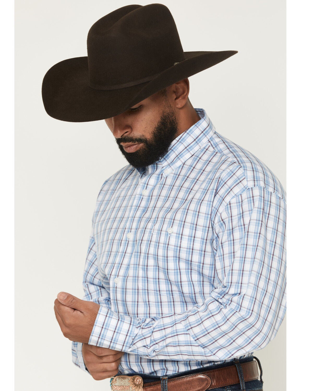 Image #2 - Wrangler Men's Plaid Print Long Sleeve Button-Down Western Shirt - Tall, Blue, hi-res