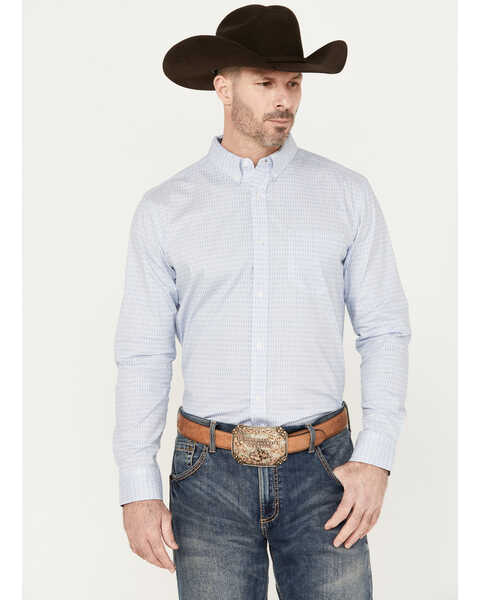Cody James Men's Fish Net Geo Print Long Sleeve Button Down Western Shirt - Tall, Light Blue, hi-res