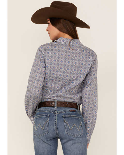 Cinch Women's Tile Print Long Sleeve Button Down Western Shirt, Purple, hi-res