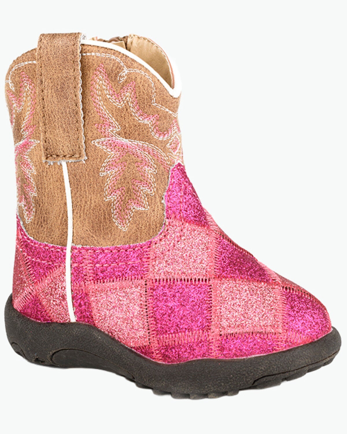 Roper Infant Girls' Cowbabies Glitter Block Western Boots - Round Toe, Pink, hi-res