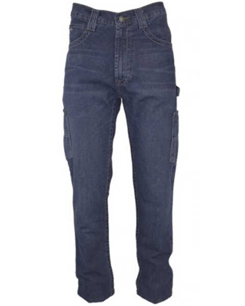 Lapco Men's FR Medium Wash Tapered Leg Utility Work Jeans , Dark Blue, hi-res