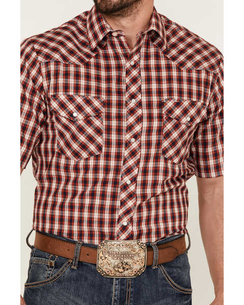 Image #3 - Roper Men's Classic Small Plaid Short Sleeve Pearl Snap Western Shirt , Red, hi-res