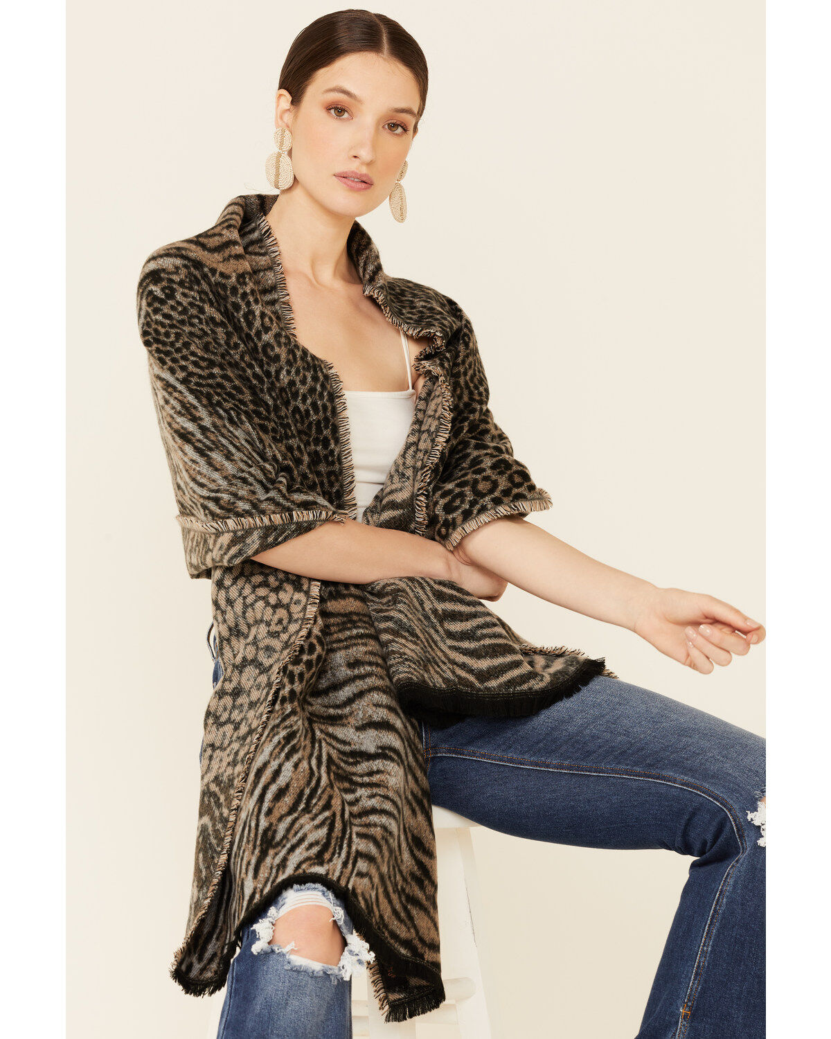 Image #1 - Shyanne Women's Woven Animal Print Shawl, Tan, hi-res