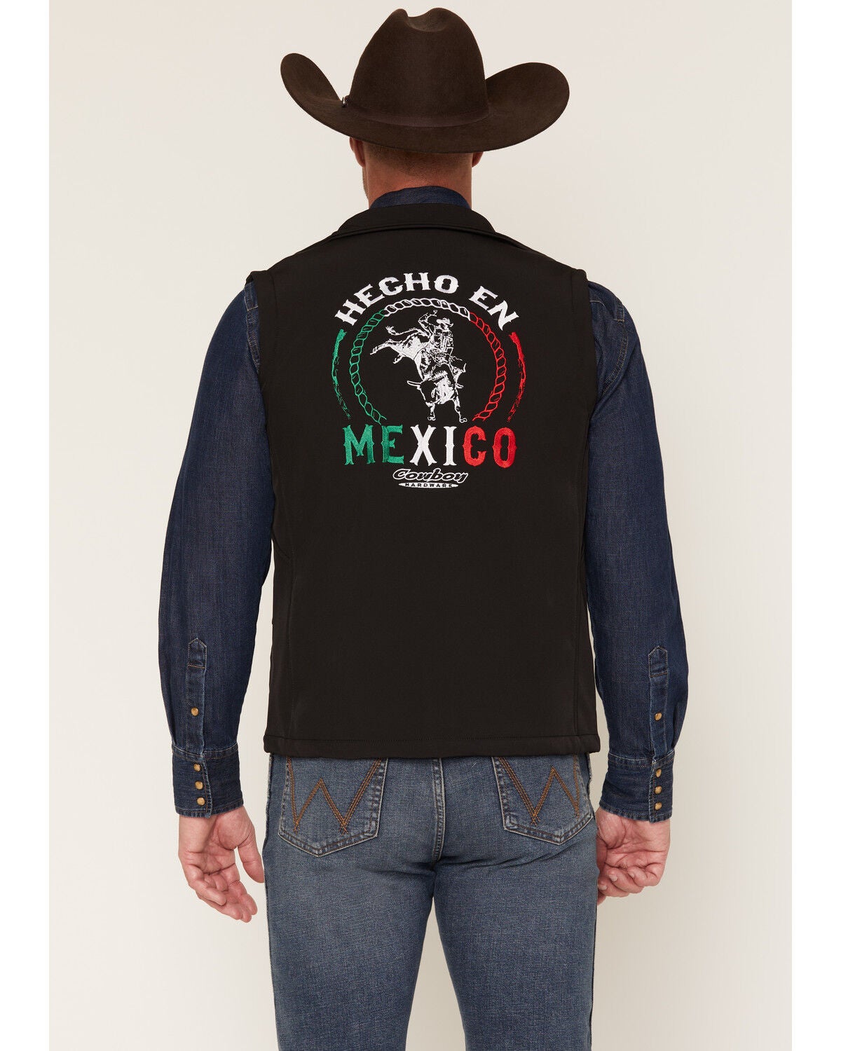 Cowboy Hardware Men's Hecho en Mexico Softshell Vest, Black, hi-res