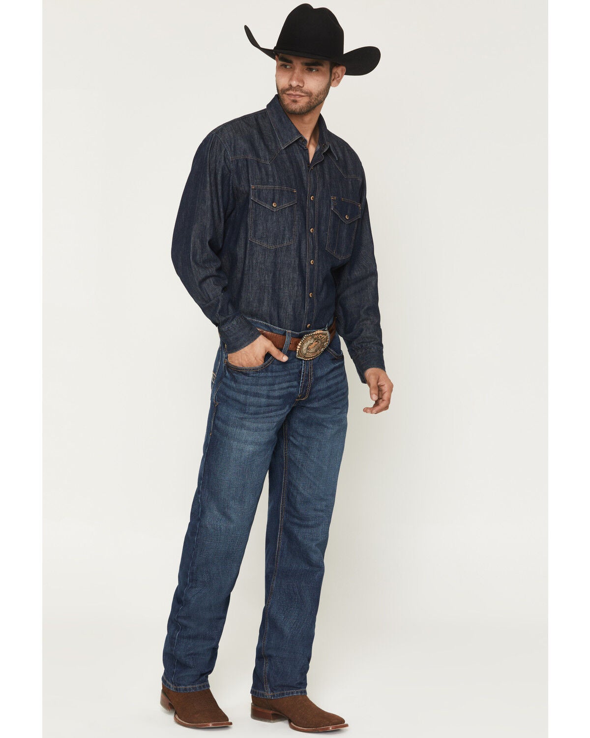 Ariat Men's M3 Newton Jesse Medium Wash Relaxed Straight Rigid Denim Jeans, Medium Wash, hi-res