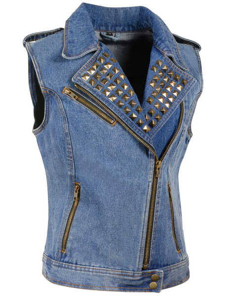 Image #1 - Milwaukee Leather Women's Studded Zip Front Denim Vest - 3X/4X, , hi-res