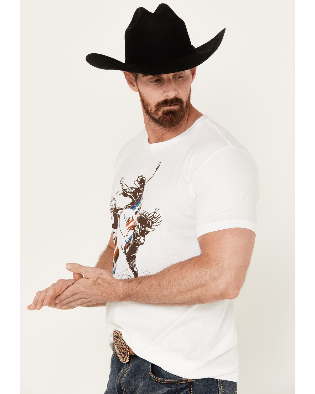 Image #2 - RANK 45® Men's Neil Holmes Bull Rider Short Sleeve Graphic T-Shirt, White, hi-res
