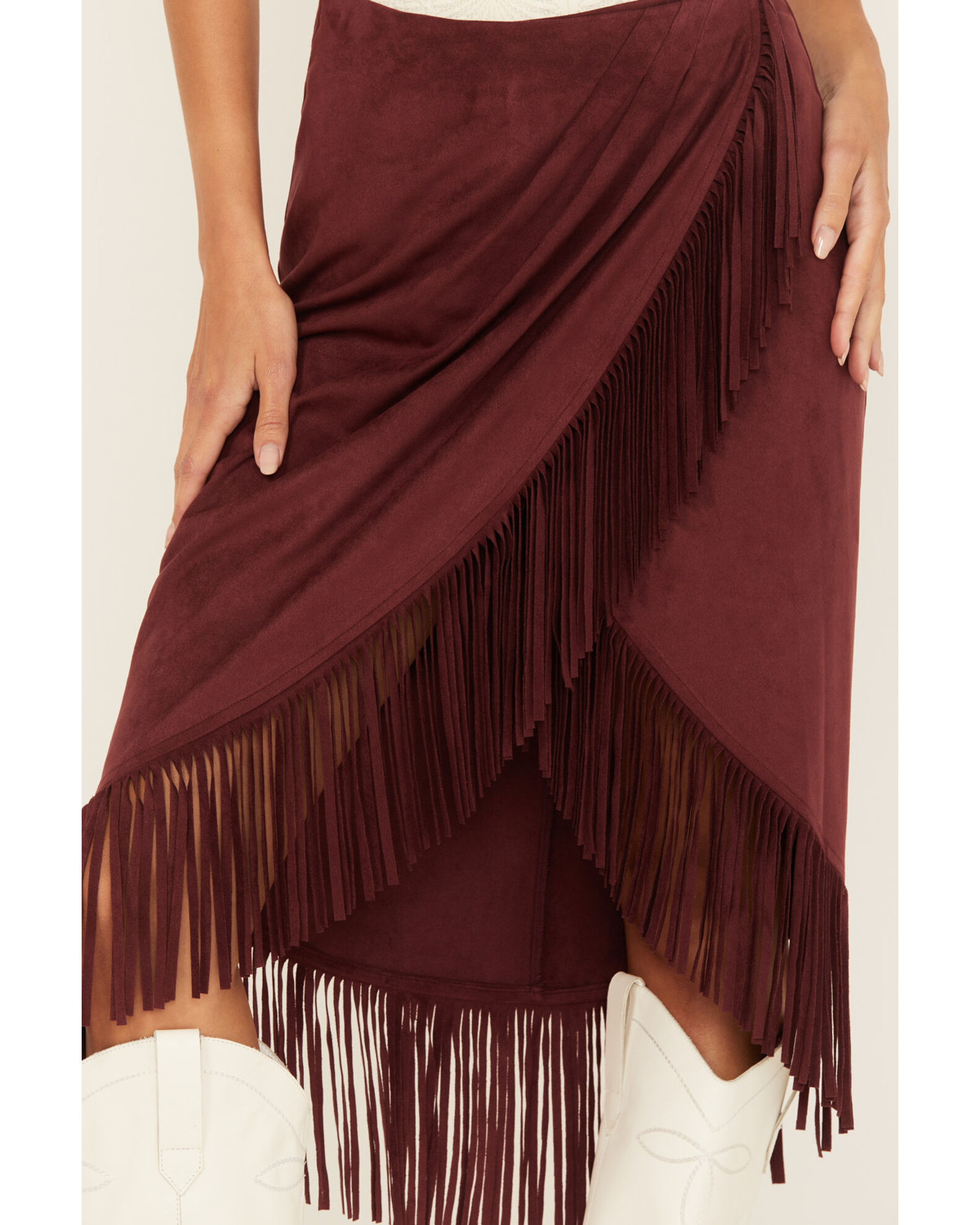 Maroon fringe discount skirt