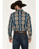 Image #4 - Wrangler Men's Checotah Southwestern Striped Long Sleeve Pearl Snap Western Shirt - Tall, Teal, hi-res
