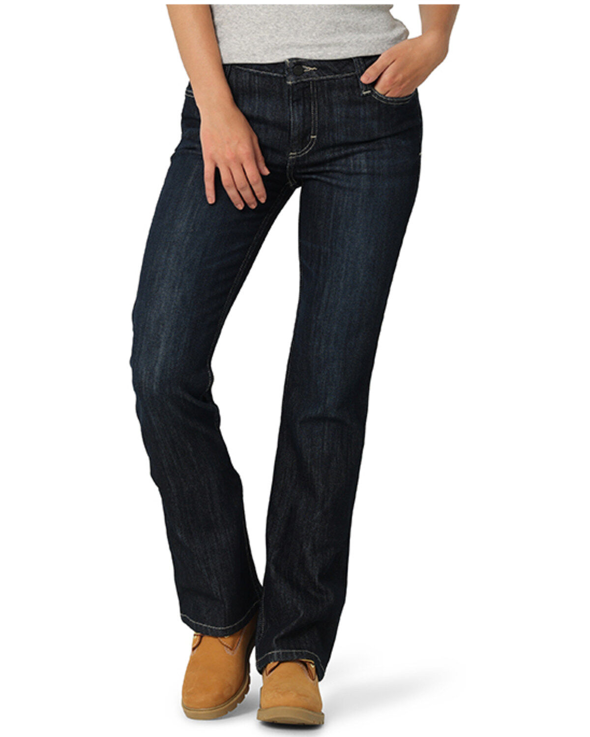 Working Jeans For Women.Product Name: Wrangler Women's FR Mae Cherry Point Dark Wash Bootcut ...