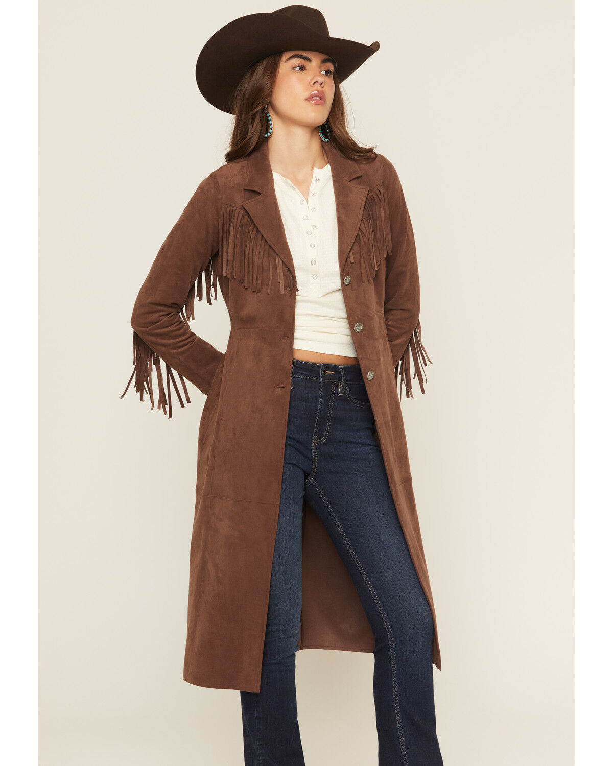 Shyanne Women's Cascade Front Fringe Faux Suede Fringe Jacket