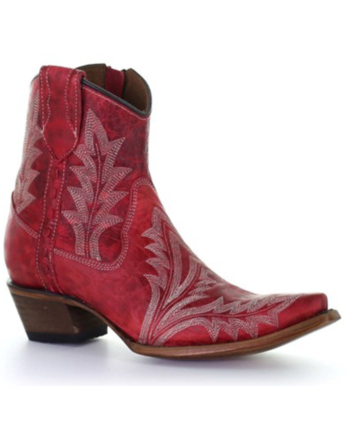 Circle G Women's Embroidered Western Booties - Snip Toe, Red, hi-res