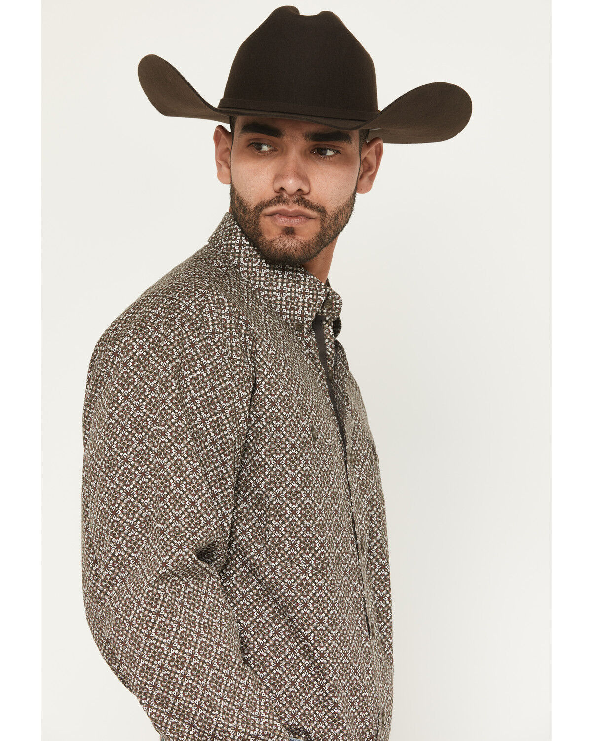 Image #2 - George Strait by Wrangler Men's Geo Print Long Sleeve Button-Down Stretch Western Shirt, Brown, hi-res