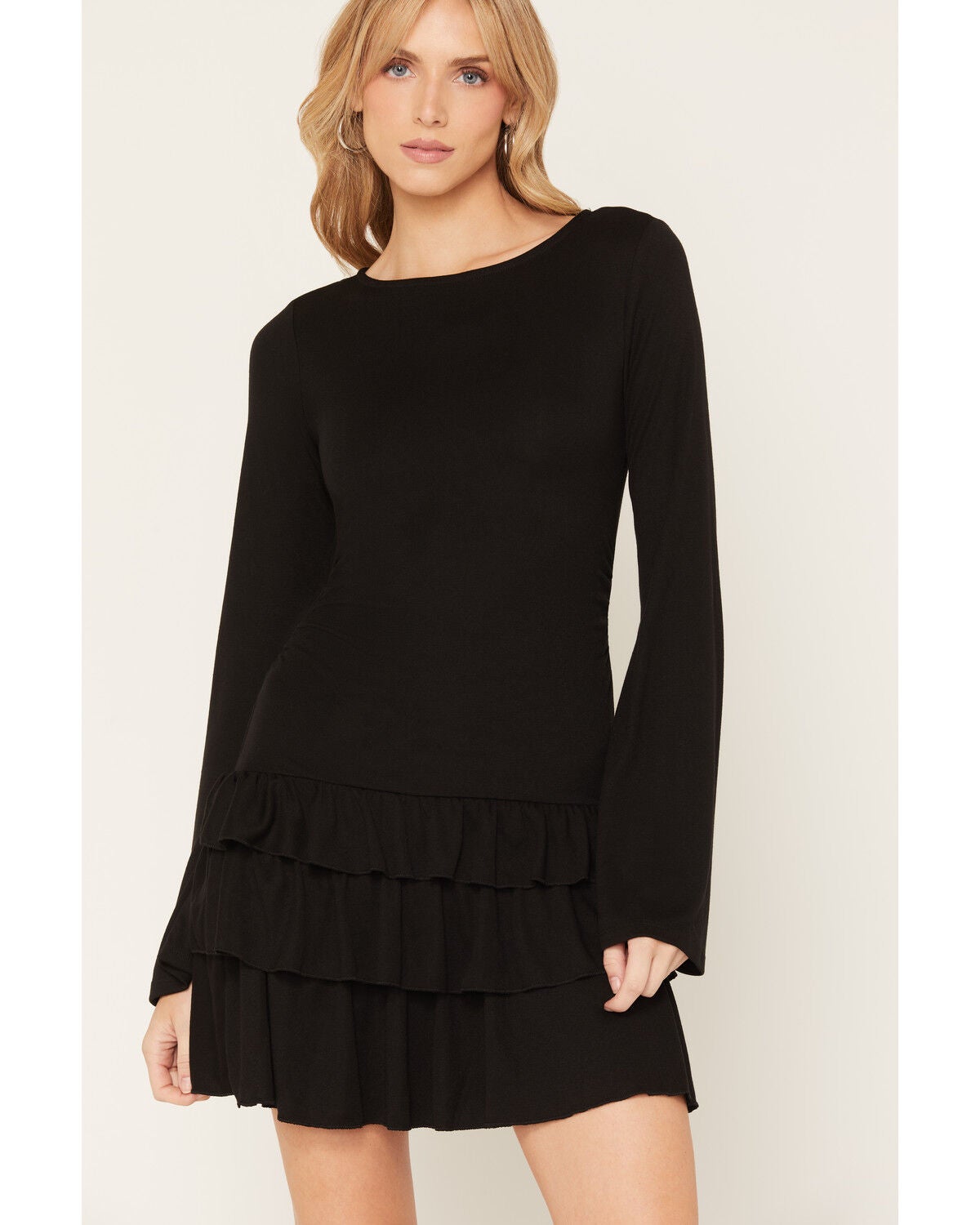 Image #3 - Cleo + Wolf Women's Drop Waist Tiered Knit Mini Dress, Black, hi-res