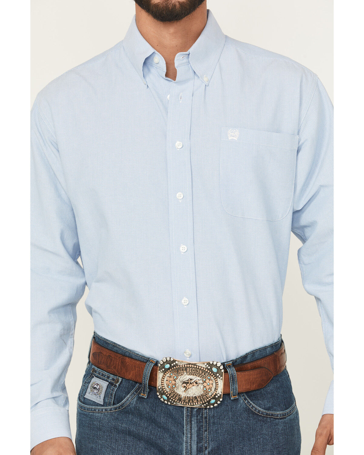 Image #3 - Cinch Men's Solid Long Sleeve Button-Down Western Shirt, Light Blue, hi-res