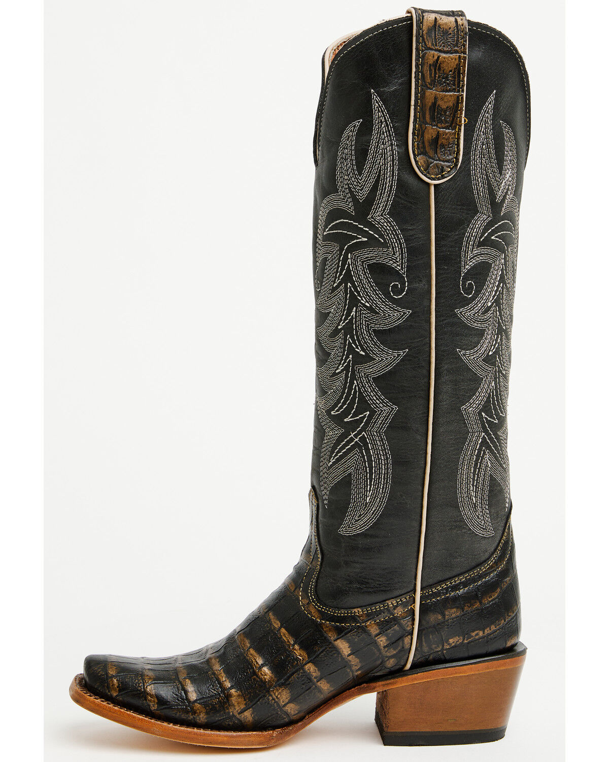 Image #3 - Tanner Mark Women's Caiman Print Tall Western Boots - Square Toe, Black, hi-res