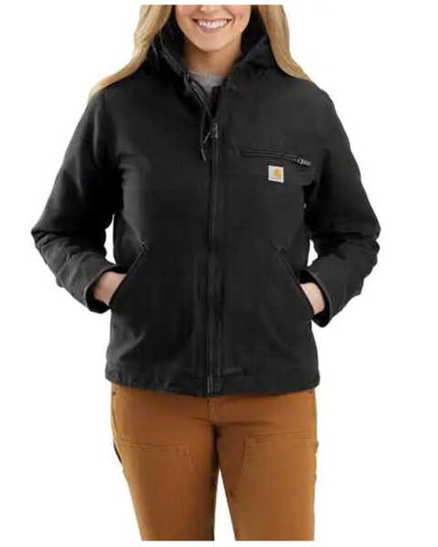 Carhartt Women's Washed Duck Sherpa-Lined Jacket , Black, hi-res