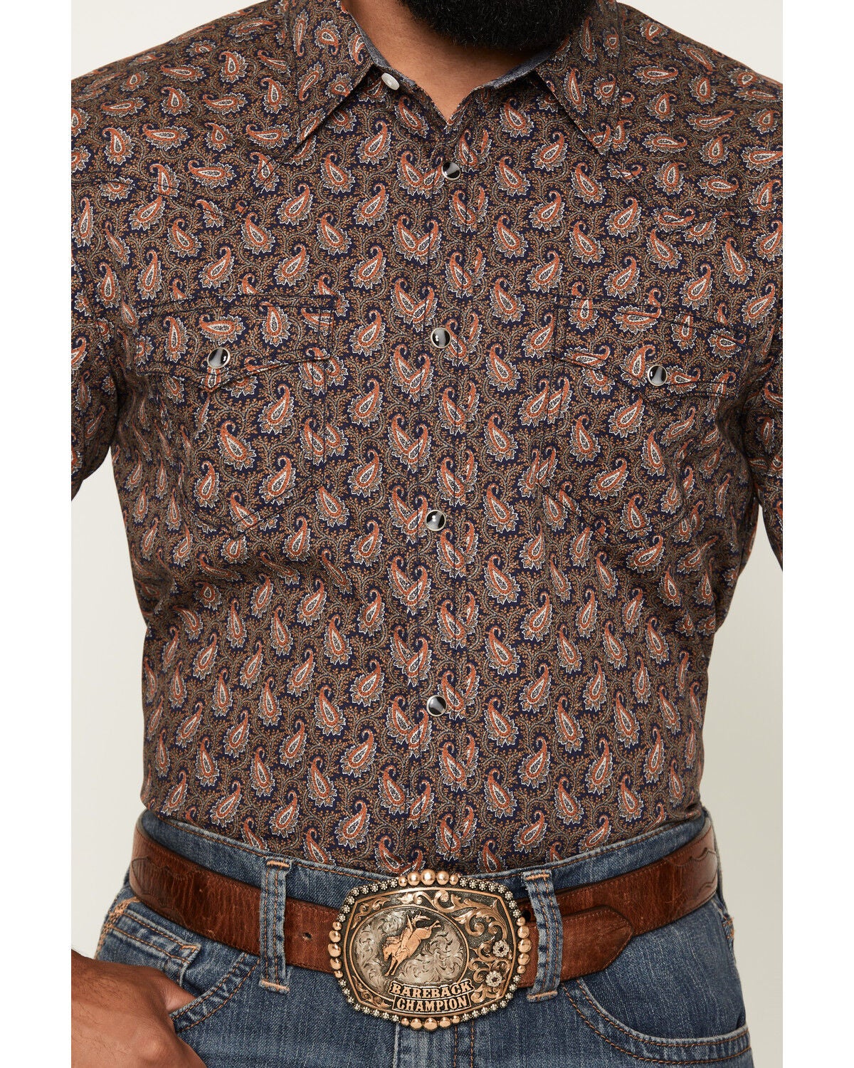 Image #3 - Cody James Men's 2 Step Paisley Print Short Sleeve Snap Western Shirt, Navy, hi-res