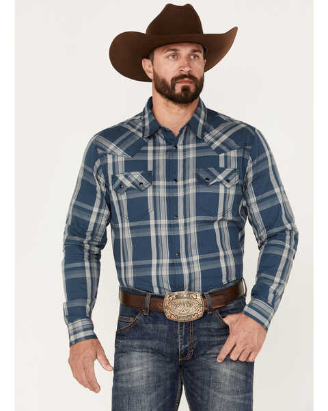 Cody James Men's Expression Large Plaid Snap Western Shirt - Big & Tall , Navy, hi-res