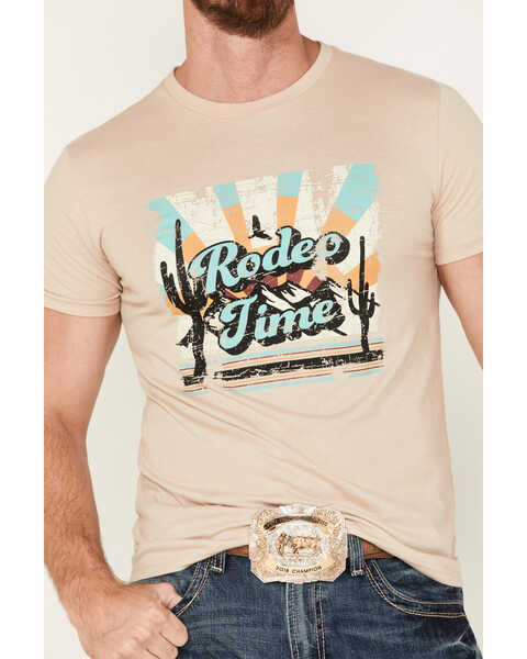 Rock & Roll Denim Men's Dale Brisby Rodeo Time Scenic Short Sleeve Graphic T-Shirt, Taupe, hi-res