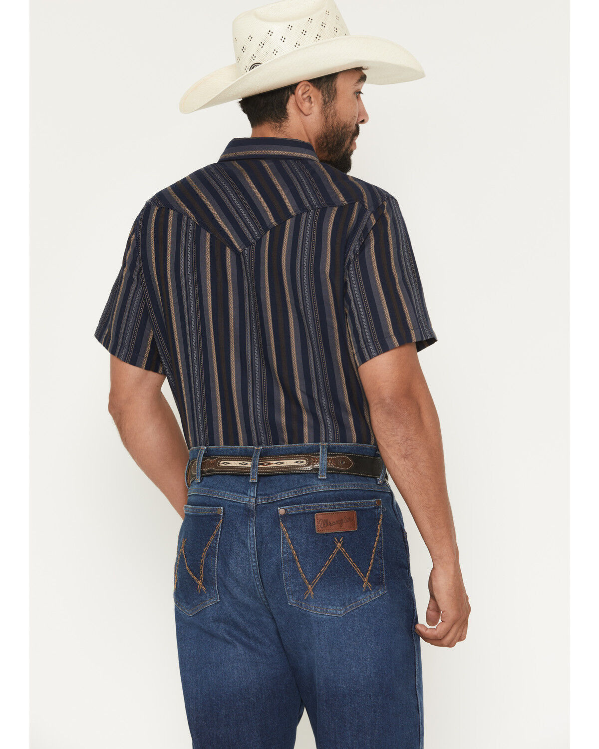 Image #4 - Cody James Men's Highland Rim Striped Print Short Sleeve Snap Western Shirt, Navy, hi-res