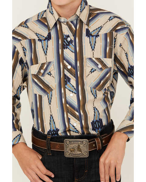 Image #3 - Rock & Roll Denim Boys' Southwestern Striped Print Long Sleeve Vintage Snap Western Shirt, Tan, hi-res