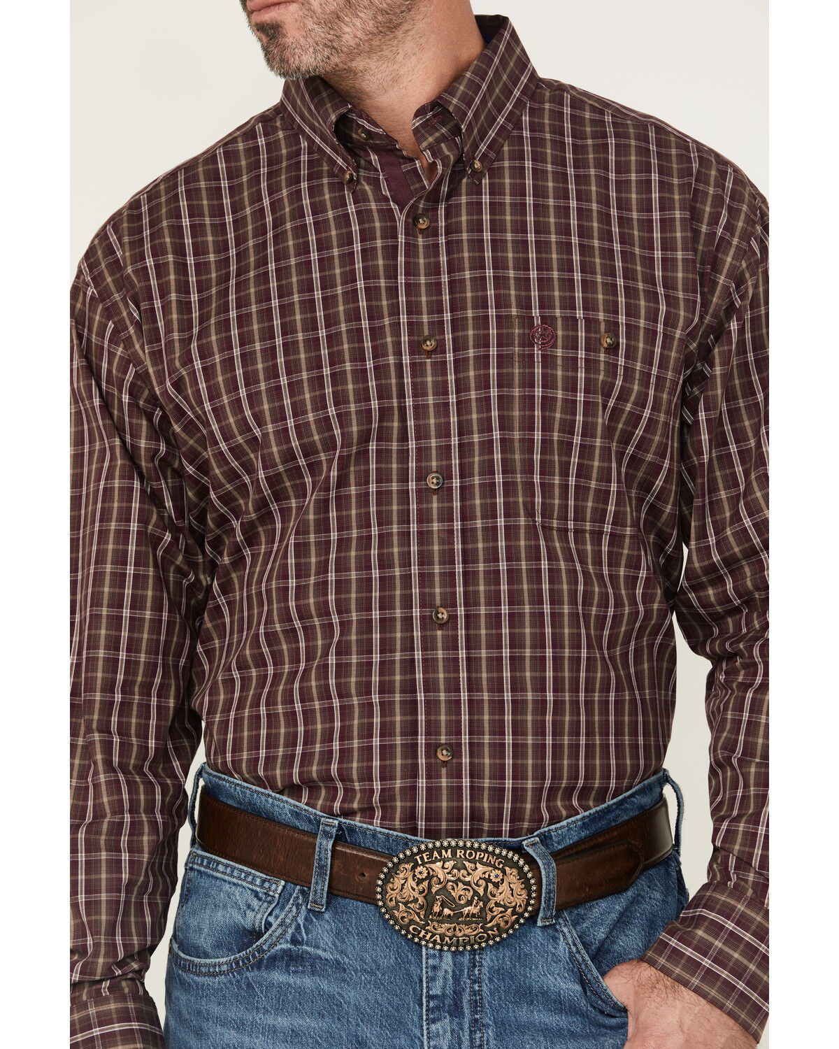 Image #3 - George Strait by Wrangler Men's Plaid Print Long Sleeve Button-Down Stretch Western Shirt - Big, , hi-res