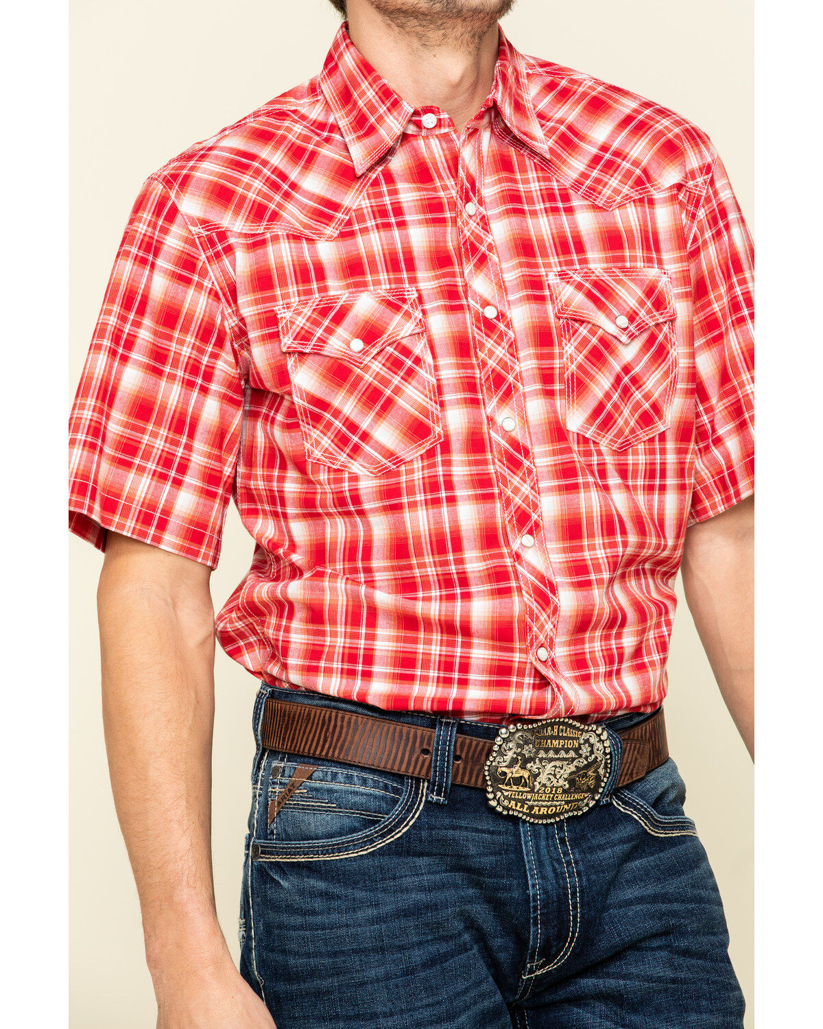 Image #4 - Wrangler 20X Men's Advanced Comfort Plaid Print Short Sleeve Western Shirt, , hi-res