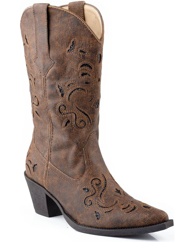 Roper Women's Glitter Underlay Western Boots, Brown, hi-res