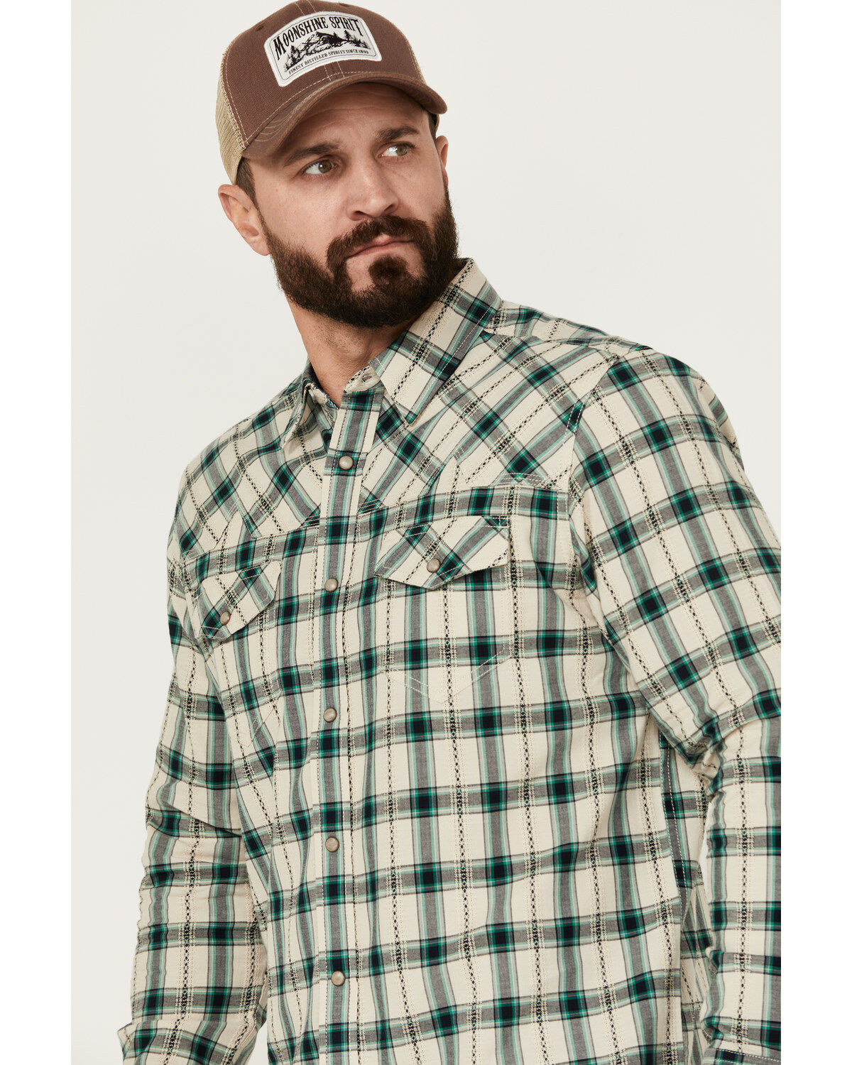 Product Name:  Moonshine Spirit Men's Last Call Dobby Plaid Print Long Sleeve Pearl Snap Western Shirt