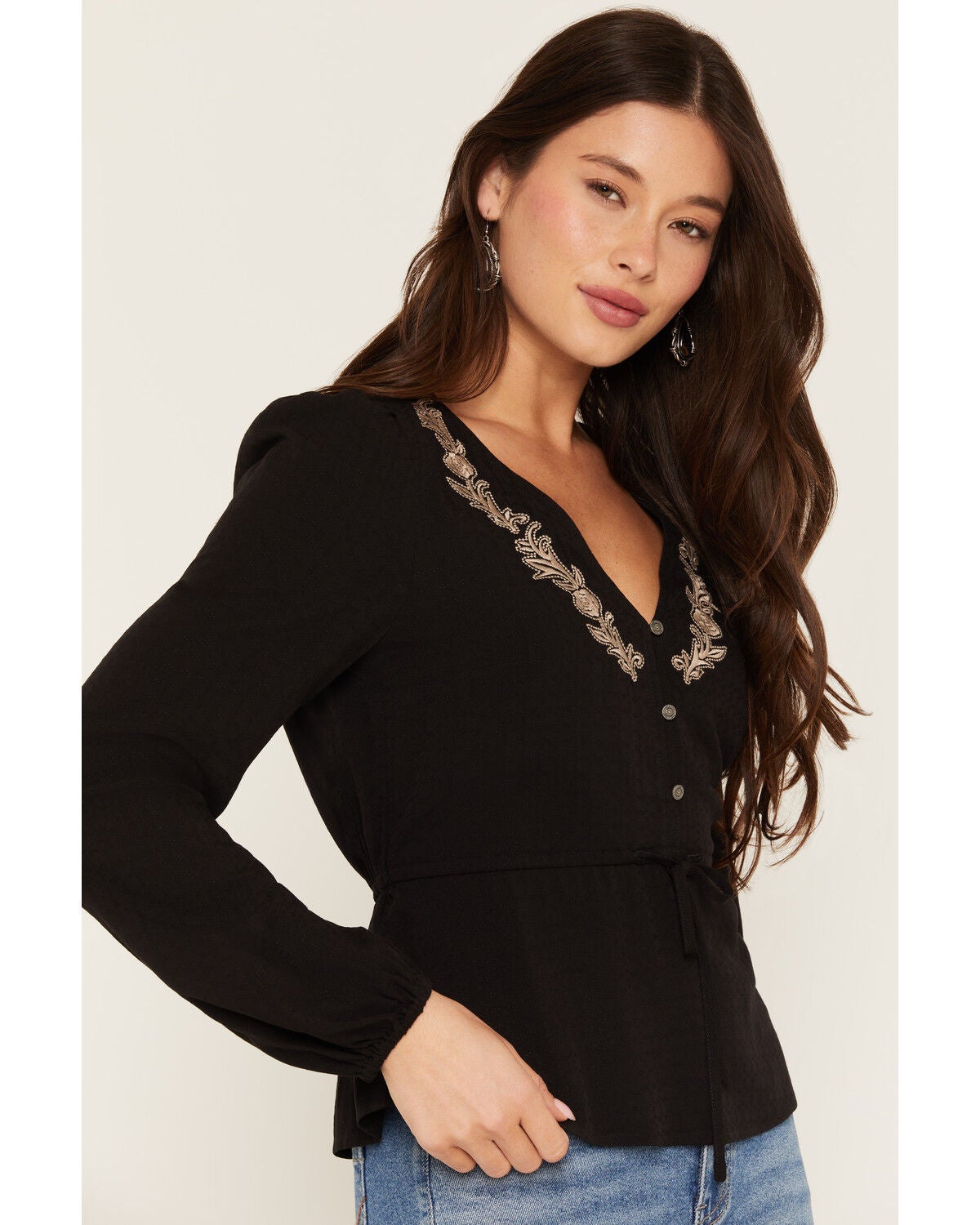 Image #2 - Idyllwind Women's Marcella Embroidered Long Sleeve Button-Down Shirt, Black, hi-res