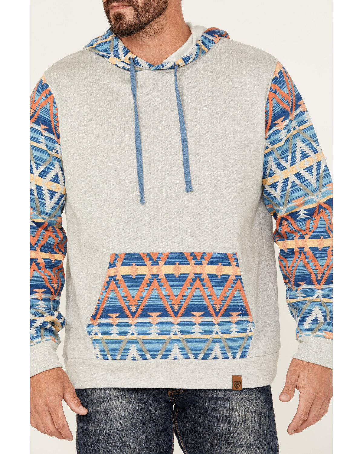 Image #3 - Rock & Roll Denim Men's Southwestern Print Color Block Hooded Sweatshirt, Grey, hi-res