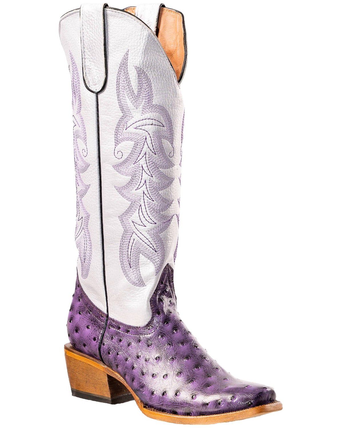 Image #1 - Tanner Mark Women's Merritt Ostrich Print Western Boots - Broad Square Toe, Purple, hi-res