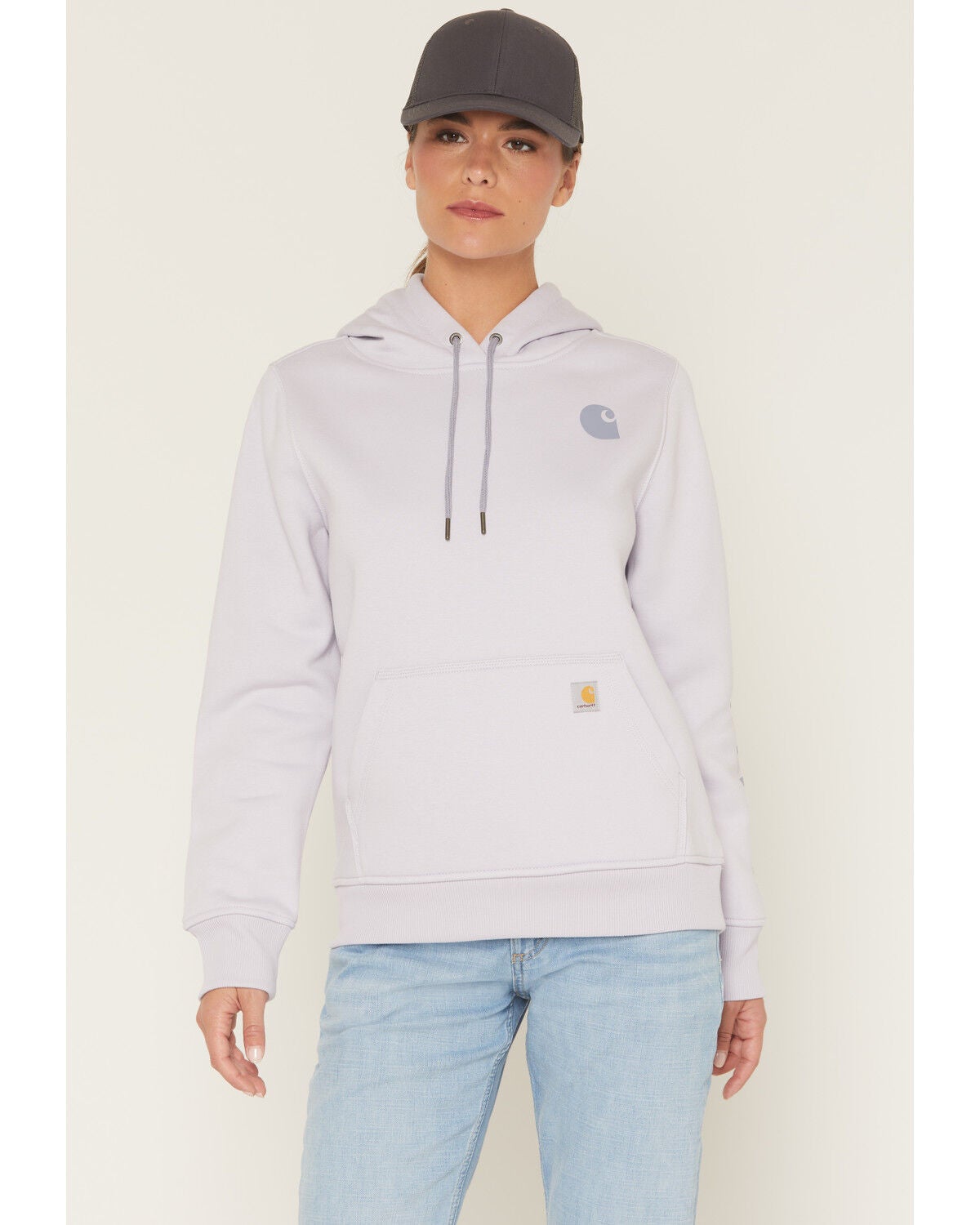 Carhartt Women's Relaxed Fit Midweight Logo Sleeve Graphic Hoodie, Purple, hi-res