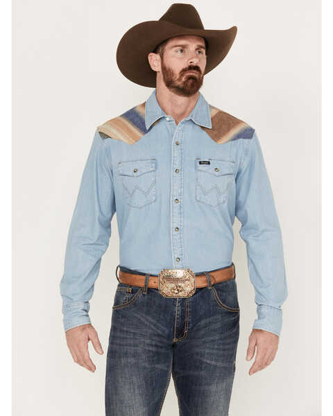 Wrangler Men's Pendleton Long Sleeve Western Work Shirt, Light Wash, hi-res